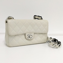 【中古】CHANEL プラスチックチェーン ショルダーバッグ レザー ホワイト_画像1