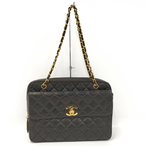 【中古】CHANEL チェーン ショルダーバッグ マトラッセ レザー ブラック