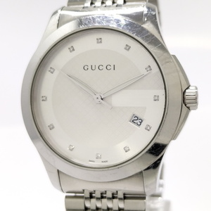 【中古】GUCCI Gタイムレス メンズ 腕時計 12P ダイヤ クオーツ SS シルバー文字盤 126.4