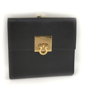 【中古】Salvatore Ferragamo 2つ折り 財布 ガンチーニ レザー ブラック IR-228593