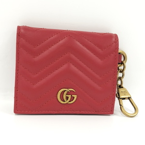 【中古】GUCCI カードケース 名刺入れ GGマーモント キーリング付 レザー レッド 546579