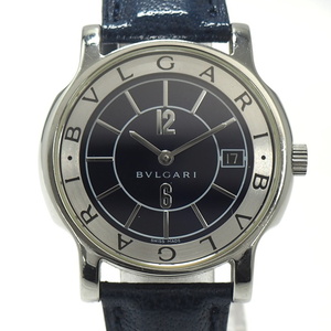 [Используется] Bvlgari Men's Watch Solo Tempo Quartz SS Кожаный темно -синий циферблат ST35s