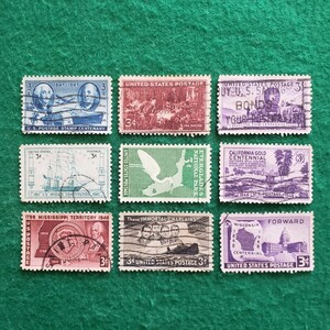 アメリカ合衆国切手 UNITED STATES POSTAGE ★9枚　1947年～1948年/外国切手