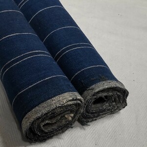 【時代布】藍染め 木綿 縞 2枚 合計約300cm 生地 古布 古裂 アンティーク リメイク素材 A-425