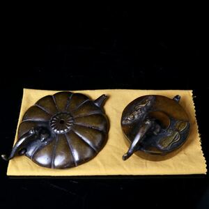 時代金工銅製 銅水滴 硯水滴 書道具 時代物 2点