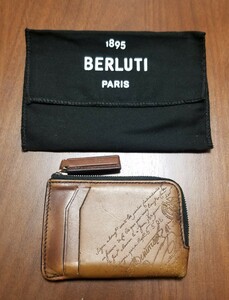 【１円スタート】BERLUTI　ベルルッティ コインケース　カードケース　小銭入れ　カリグラフィ L字ファスナー　カーフレザー イタリア