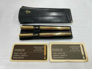 IYS64124 PARKER パーカー 万年筆 ボールペン 2本セット キャップ式 ゴールド系 現状品