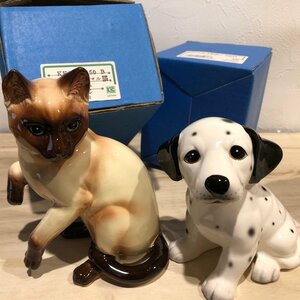 デッドストック　加藤工芸　シャム　ダルメシアン　猫　ネコ　犬　瀬戸焼　焼物　陶器　雑貨　置物　昭和レトロ　ビンテージ　管理001