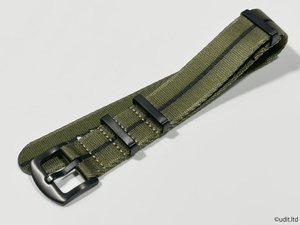 ラグ幅20mm NATOベルト グリーン/ブラック ブラック尾錠 ハイグレード ファブリック ストラップ ナイロン 腕時計ベルト