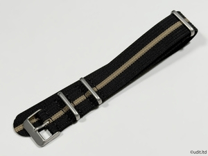 ラグ幅：20mm リブ編み 高品質 NATOストラップ カラー：ブラック/カーキ 腕時計ベルト ナイロン バンド ファブリック rib