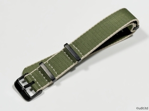 ラグ幅20mm NATOベルト グリーン/ベージュ ブラック尾錠 ベーシック ファブリック ストラップ ナイロン 腕時計ベルト 