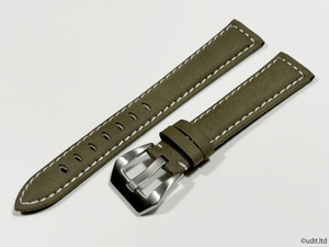 ラグ幅：18mm レザーベルト 腕時計ベルト アースカラー グリーン系 ハンドメイド レザーバンド ヘキサゴン尾錠付き LB106 