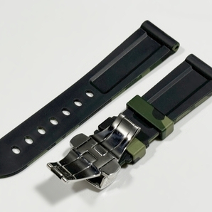 ラグ幅：22mm ラバーベルト カモフラージュ グリーン 迷彩 バックル付き 腕時計ベルト 【パネライ panerai 22mmモデルにも取付可】panの画像2