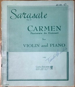 サラサーテ カルメン幻想曲 Op.25 (ヴァイオリン＋ピアノ) 輸入楽譜 Sarasate Carmen Fantasie de Concert for Violin and Piano 洋書