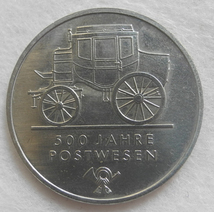 東ドイツ DDR 5マルク記念コイン 1990年 郵便500周年 美品！ アンティーク_画像1