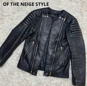 1円 オブザネージュスタイル OF THE NEIGE STYLE ライダースジャケット ダブル レザー 山羊革 ブラック Sサイズ メンズ
