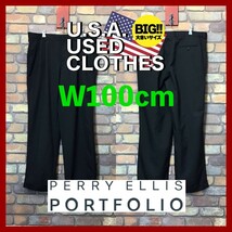 BP2-586★W100センチ位★US規格・BIGサイズ★【PERRY ELLIS PORTFOLIO】シャドーストライプ 2タックスラックス【W38 メンズ XL】スミクロ_画像2