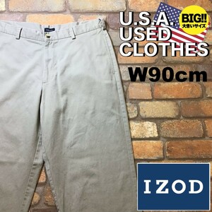 BP2-349★W90センチ位★良品★USA買付商品【IZOD アイゾッド】ノータック チノパン【W36×L29 メンズ XL】サンドベージュ USA古着 ゴルフ