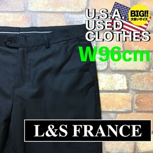 BP2-644★W96センチ位★状態良好★USA購入品【L&S FRANCE】ノータック ドレスパンツ【W38 メンズ XL】ブラック スラックス 古着 アメカジ