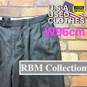 BP2-702★W96センチ位★特価品★USA購入品【RBM Collection】2タック ウールスラックス【W38 メンズ XL】グレー USA古着 トラウザーズ