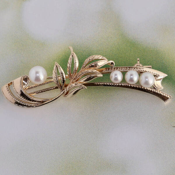 K14 陽刻 ミキモト ブローチ K.mikimoto パール 彫金 14K