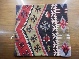 オールドキリムold kilim cushion cover クッションカバーXno.17 ウールwool 大 50X50Cm位 手織紡ぎ　handmade ハンドメイド