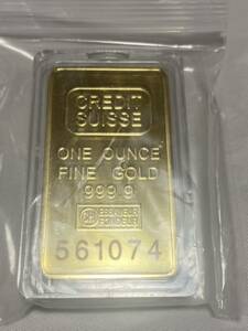 インゴット　/ スイス・CREDITSUISSE　/ 記念金貨コイン・金貨バー長方形 GOLD 31gシリアルナンバー入り24kgp Gold Plated 専用ケース付き