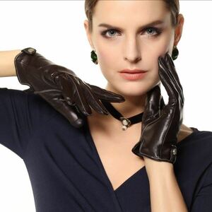  outlet new goods * high class book@ leather gloves glove lady's driving sheep leather ram leather M Brown 