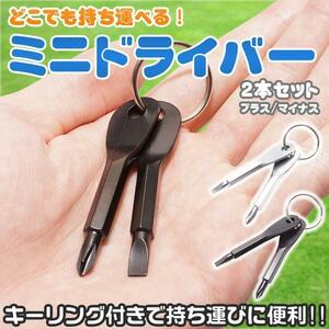 送料無料 キーリング付き ミニドライバー 2本セット プラスドライバー マイナスドライバー キーホルダー 工具 【ブラック】 ポスト投函