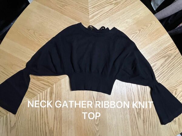 AMERI(アメリ) NECK GATHER RIBBON KNIT TOP