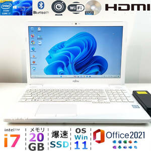 【美品 ハイエンドi7 メモリ20GB 爆速新品SSD】Core i7-6700HQ★富士通 AH50/A3★Windows11/Office2021/Bluetooth/USB3.0/バッテリー交換済