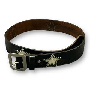 ● WOLF'S HEAD × M&M LEATHER BELT コラボ スター スタッズ レザー ベルト ウルフズヘッド エム&エム 34