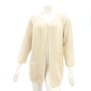  beautiful goods * Christian Dior cotton knitted cardigan jacket lady's size M beige Christian Dior[AFB39]