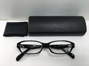 【パケプラ無料】正規美品 PRADA プラダ 眼鏡 メガネフレーム サイドロゴ VPR 11P 52□15 140 黒縁 ウェリントン ケース付き 度入り[f1071]