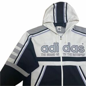 【極希少】アディダス　90s デサント製　パーカー　トレフォイルジップ　デカロゴ　ドローコード　トラックジャケット