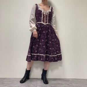 古着 70年代 ガンネサックス GUNNE SAX Jessica 花柄 長袖 フレア ワンピース USA製 レディースL ヴィンテージ /evb002966