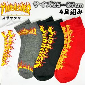 THRASHER スラッシャー メンズ　4足セット クォーター ソックス