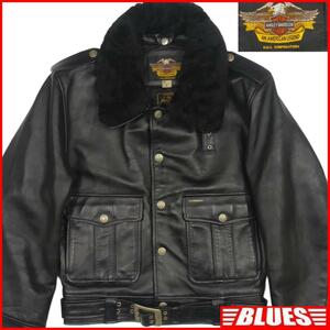  prompt decision *HARLEY DAVIDSON* men's L Police man jacket leather rider's jacket Harley Davidson horse leather Horse Hyde leather mouton 