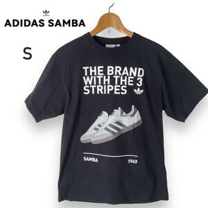 激レア！ adidas アディダス SAMBA Tシャツ メンズ S ブラック サンバ スニーカー 3ストライプス 黒 アディダスサンバ デッドストック