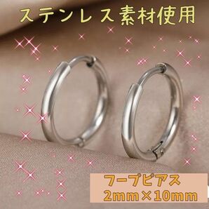 フープピアス シルバー ステンレス ピアス プレゼント リング　2mm×10mm フープ　ピアス