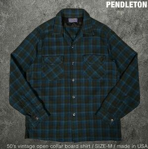 PENDLETON 50s ビンテージ オープンカラー チェック ボードシャツ ペンドルトン 40s 60s vintage 長袖シャツ 開襟