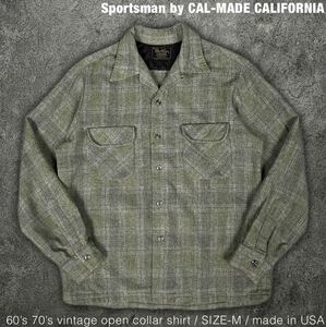 Sportsman 60s 70s ビンテージ オープンカラー チェック シャツ CAL-MADE CALIFORNIA 長袖シャツ