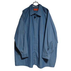 RED KAP 長袖ワークシャツ size 4XL キング ビッグ ネイビー ブルー ストライプ ゆうパケットポスト可 古着 洗濯 プレス済 ｂ29