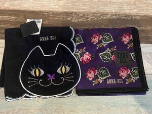 【新品】アナスイ　ANNA SUI ネコ　花柄　ハンカチ　2枚セット ブランド