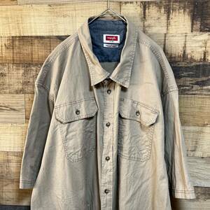 Wrangler ラングラー　半袖シャツ　ワークシャツ アウトドア　シンプル無地　サンドベージュ　ビッグサイズ3XL オーバーサイズ
