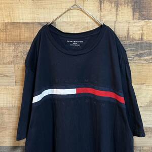 TOMMY HILFIGER トミーヒルフィガー　半袖Tシャツ　ボーダー　文字ロゴ　ネイビー　ビッグサイズ3XL-TALL オーバーサイズ