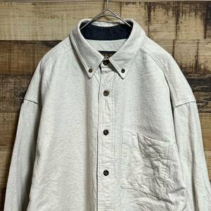 WOOLRICH ウールリッチ　ボタンダウン フランネルシャツ 長袖シャツ シンプル無地　ワンポイントロゴ　サイズＬ　ビッグシルエット