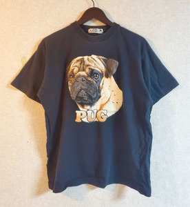 LITTLE ROMANCE　半袖　Tシャツ　パグ　PUG　犬　DOG　プリント　ブラック　黒