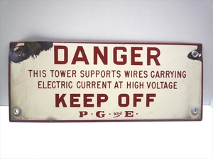 ビンテージ DANGER ホーロー 看板 デンジャー 危険 高電圧 アンティーク サイン Sign 34.5cm×14.1cm 壁掛け インテリア ディスプレイ 重い