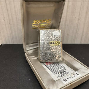 【#6080 ZIPPO ジッポー オイルライター 銀ちらし 連番入り WIND-PROOF 喫煙具 箱付き 状態未確認 未使用品 長期保管品】